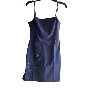 WEAR RAMPAGE VTG blue embroidered spaghetti strap fitted stretch mini dress sz S